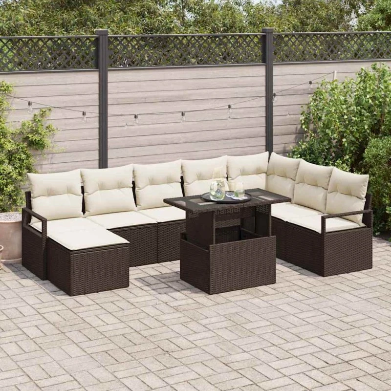 vidaXL Havesofa Sæt 9 pcs Brun/Creme