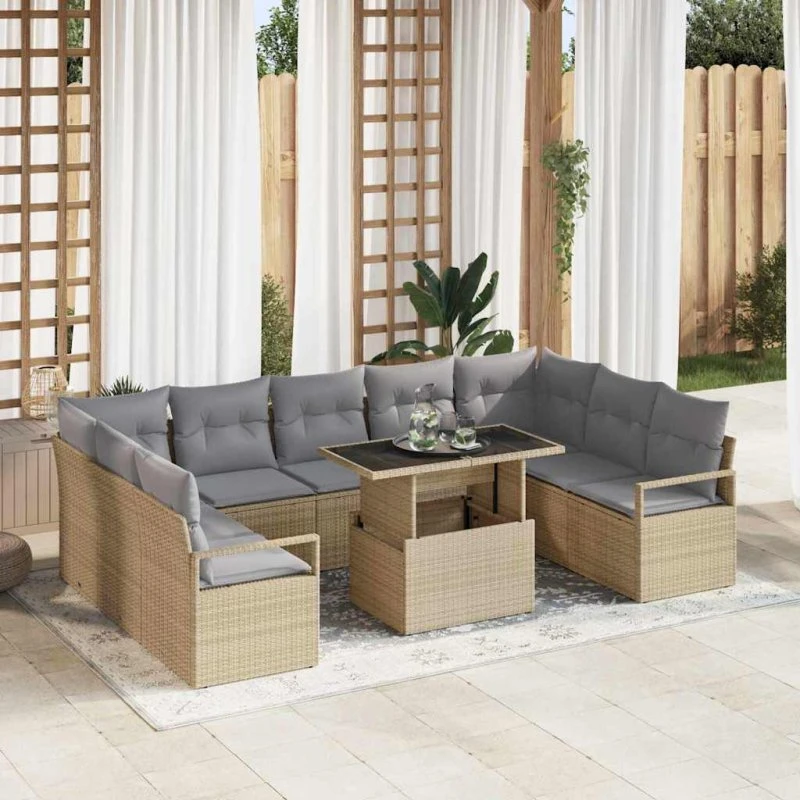 vidaXL Havesofa Sæt 10 pcs beige og lysegrå polyrattan