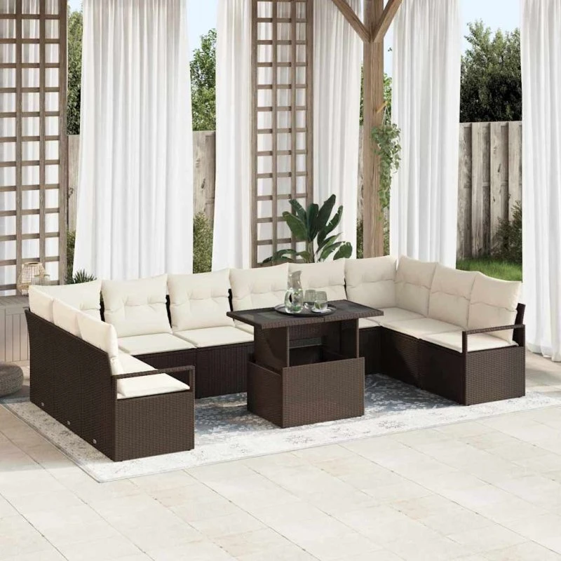 vidaXL Havesofa Sæt 11 pcs Brun/Creme Poly Rattan