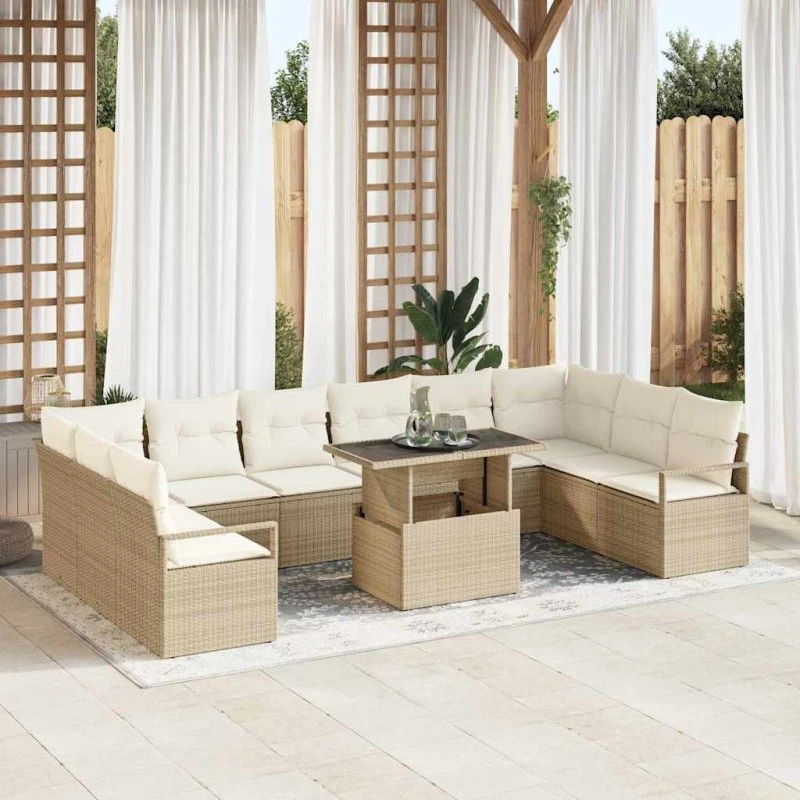 vidaXL Havesofa Sæt 11 stk beige/creme polyrattan