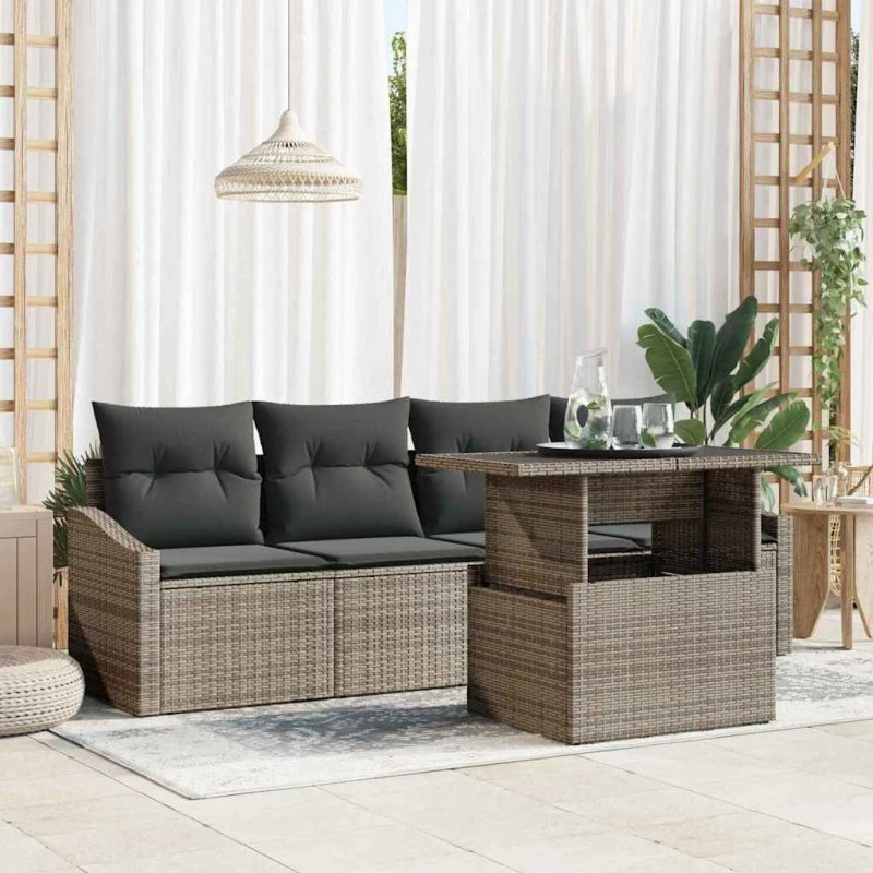 vidaXL Havesofa Sæt 5 pcs Grå PolyRattan