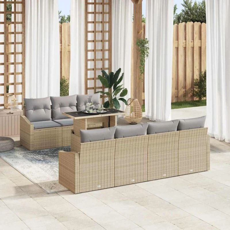 vidaXL Havesofa Sæt 8 pcs Beige og Lys Grå PolyRattan