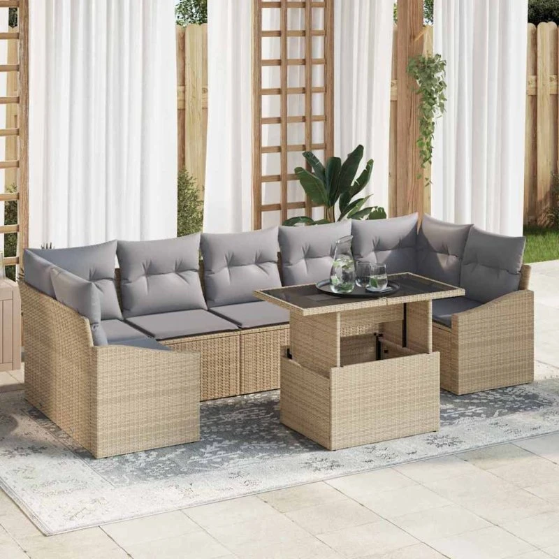 vidaXL Havesofa Sæt 8 stk beige og lysegrå polyrattan