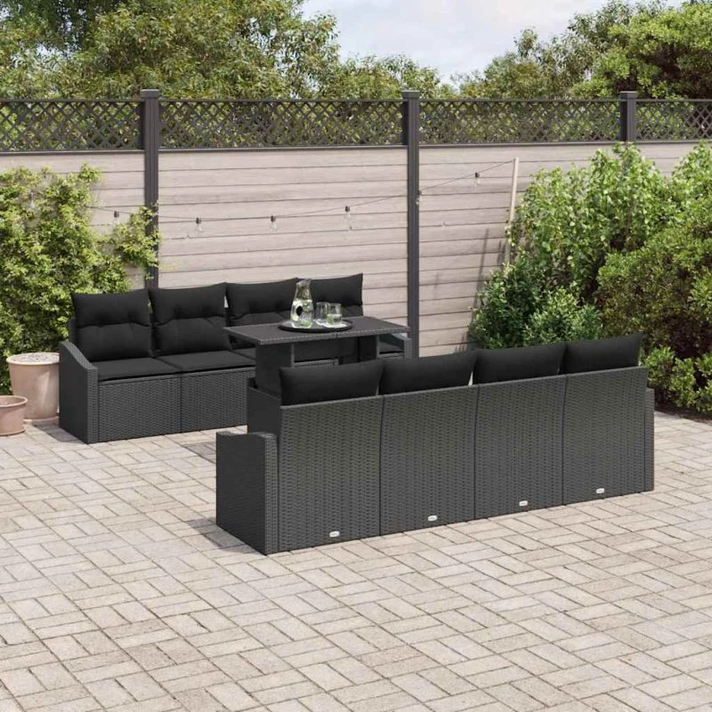 vidaXL Havesofa Sæt 7 stk Sort polyrattan