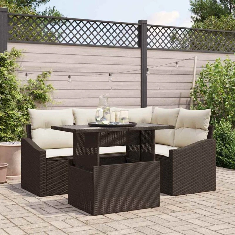 vidaXL Havesofa Sæt 5-pcs Brun/Creme Poly Rattan