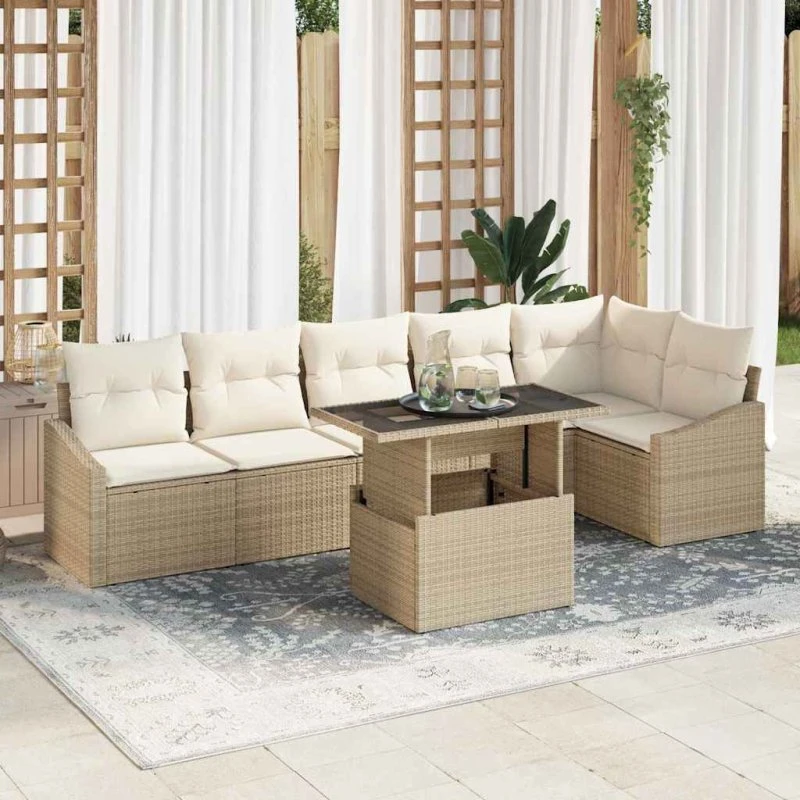 vidaXL Havesofa Sæt 7 stk Beige/Creme Poly Rattan