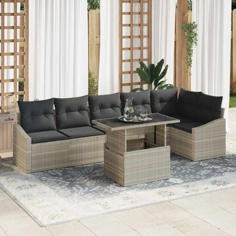 vidaXL Havesofa Sæt 7 stk Lysegrå Poly Rattan med Opbevaring