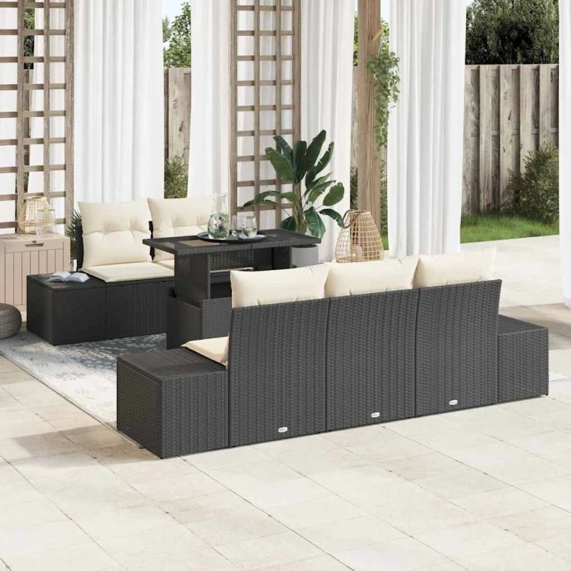 vidaXL Sofa Sæt 6 pcs Sort og Cream Poly Rattan