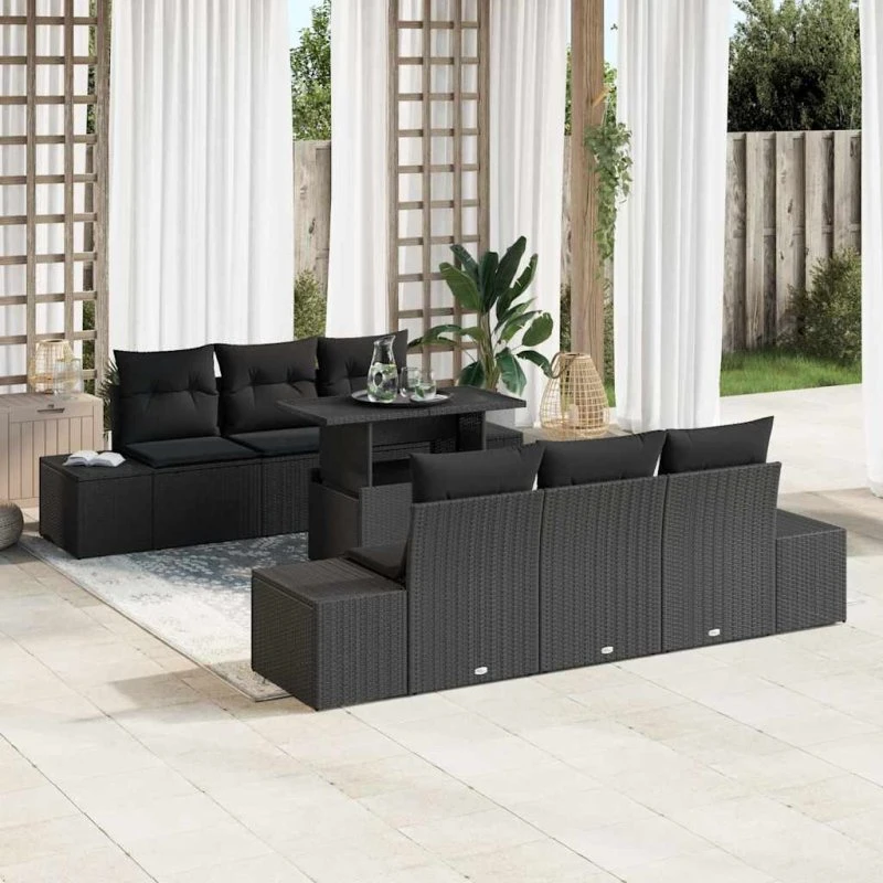 vidaXL Sofa Sæt 7 pc Sort Polyrrattan