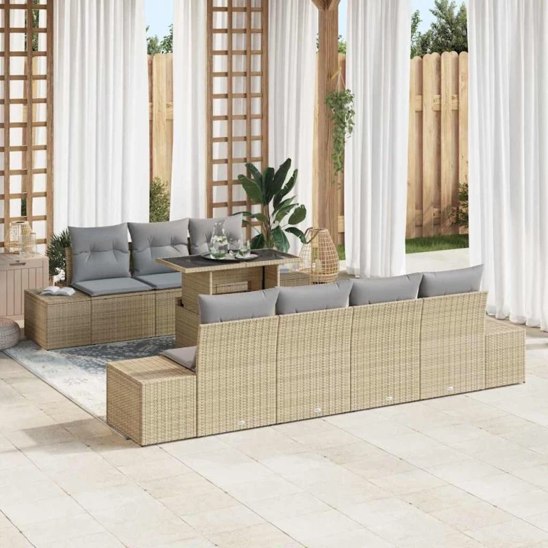 vidaXL Havesofa Sæt 8 stk Beige/Lys Grå Polyrrattan