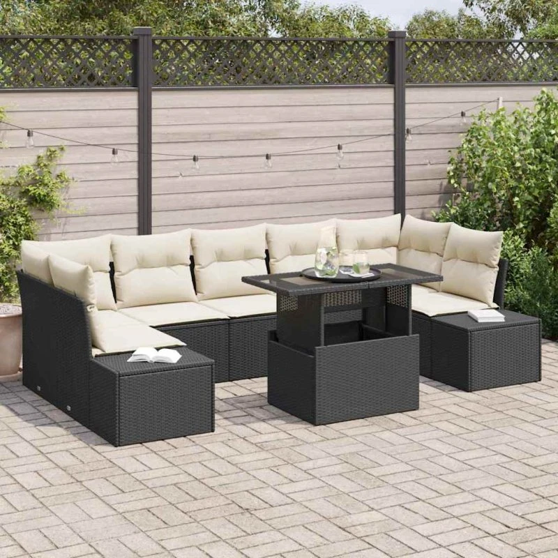 vidaXL Havesofa Sæt 8 stk Sort og Cream Poly Rattan