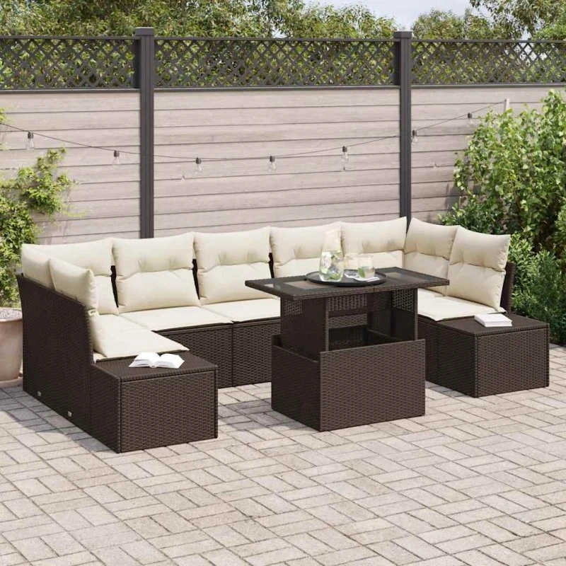 vidaXL Havesofa Sæt 8 pc Brun og Creme Poly Rattan