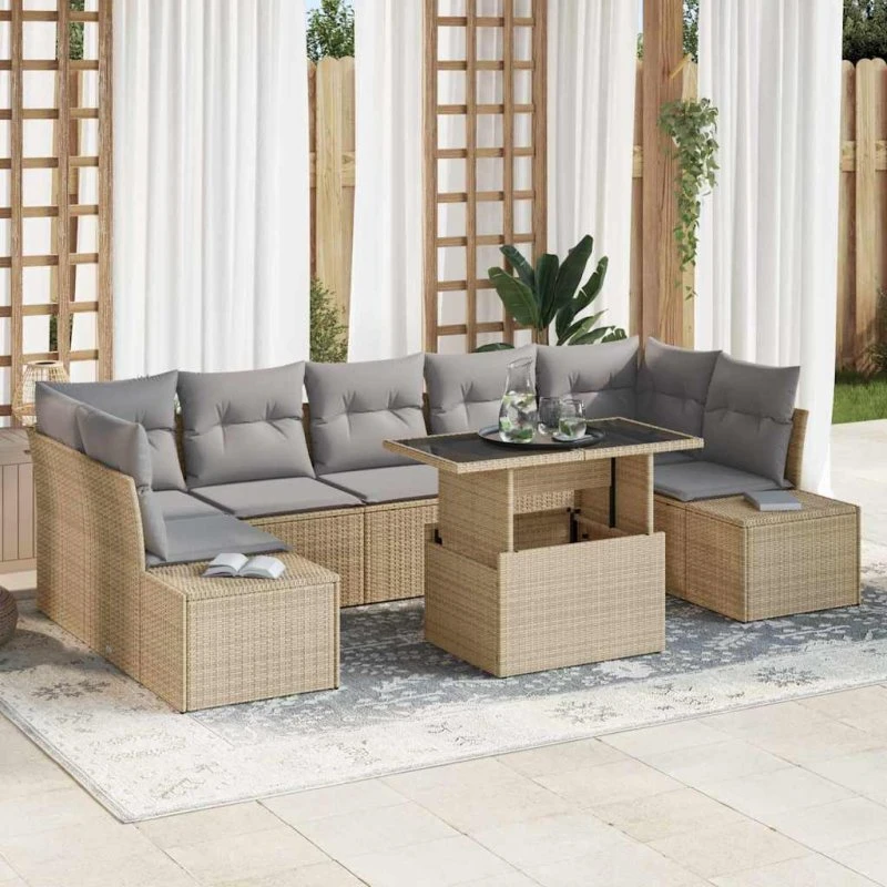 vidaXL Havesofa Sæt 8 pcs Beige/Lys Grå Poly Rattan