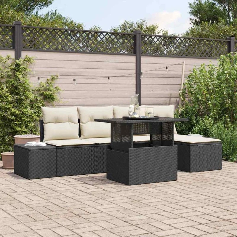 vidaXL Havesofa Sæt 6 pcs Sort og Cream PolyRattan