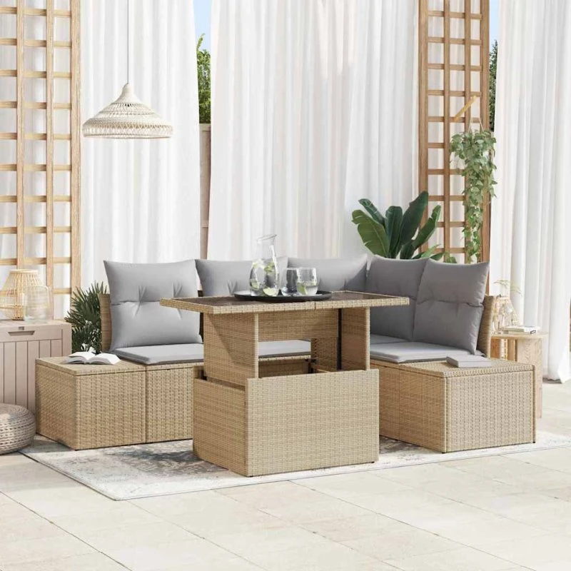 vidaXL Havesofa Sæt 5 pcs Beige/Lys Grå PolyRattan