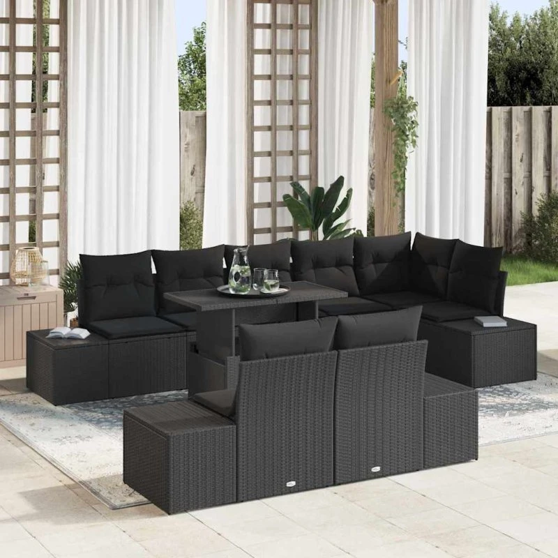 vidaXL Havesofa Sæt 9 dele Sort polyrattan