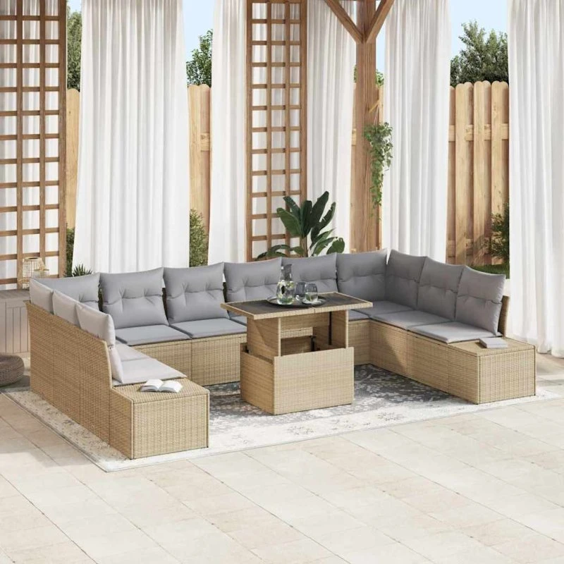 vidaXL Havesofa Sæt 11 del, beige og lysegrå, 100 x 55 x 73 cm