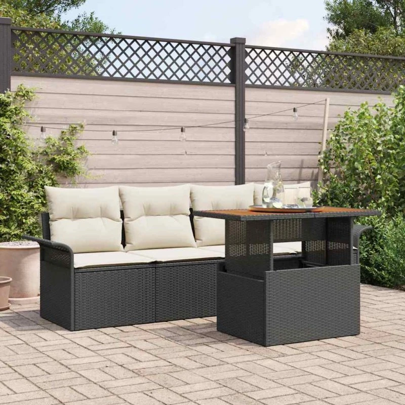 vidaXL Havesofa Sæt 5 pc Sort/Cream Polyrrattan