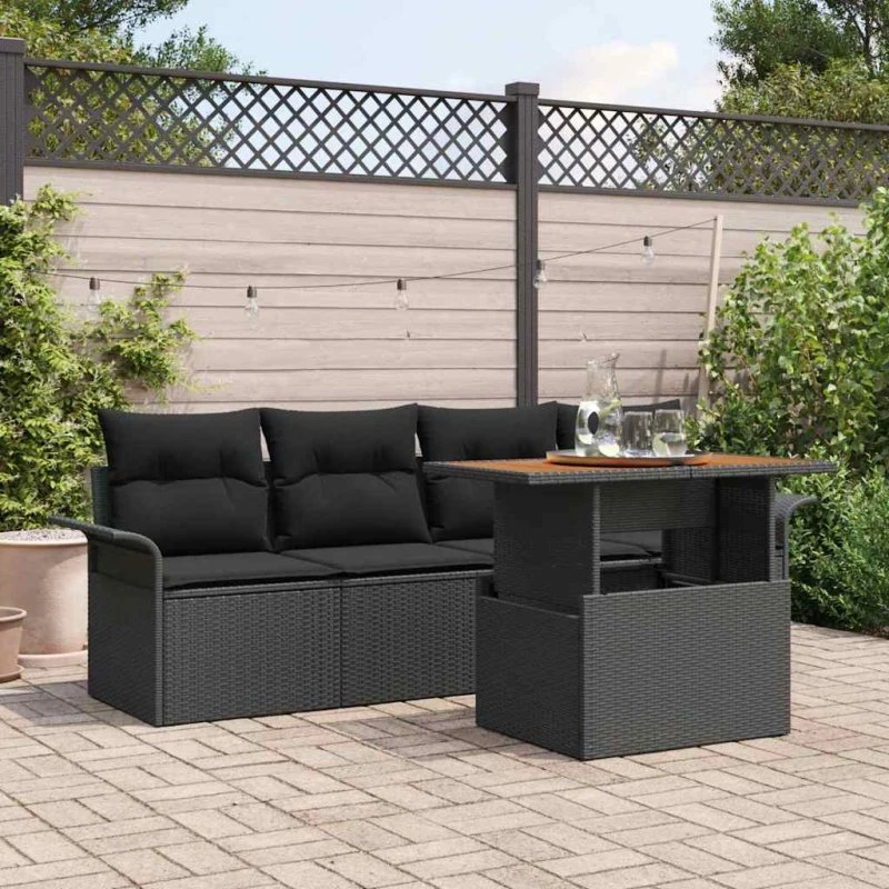 vidaXL Havesofa Sæt 5 pc Sort polyrattan