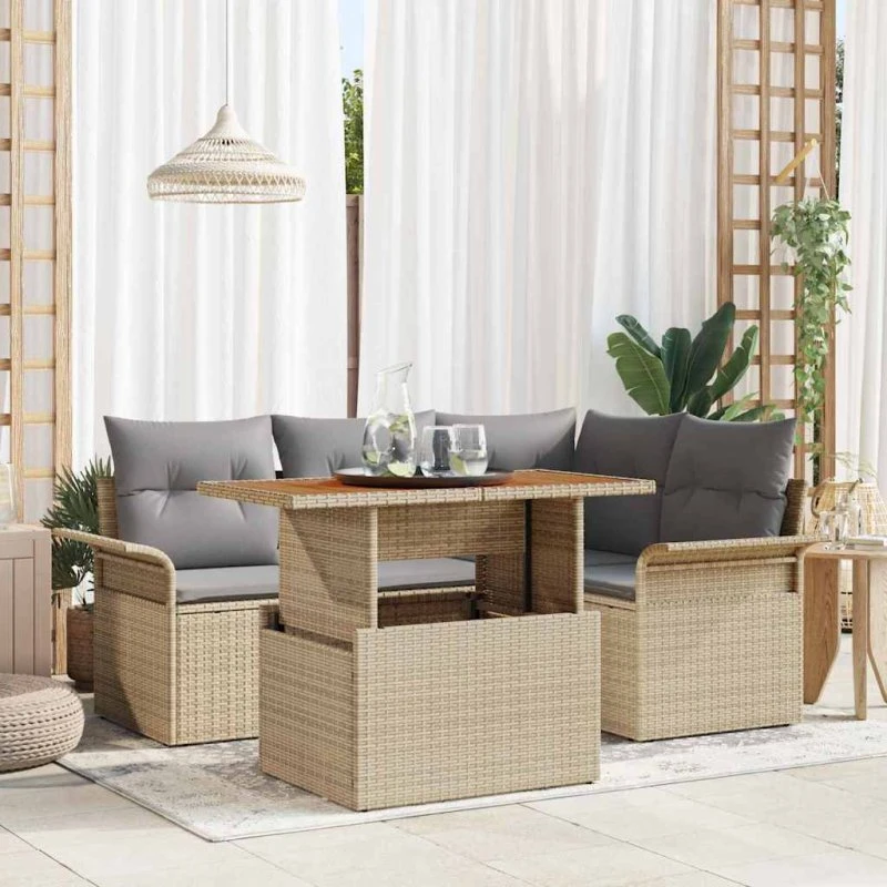 vidaXL Havesofa Sæt 5 pcs beige og lysegrå, 100 x 55 x 73 cm