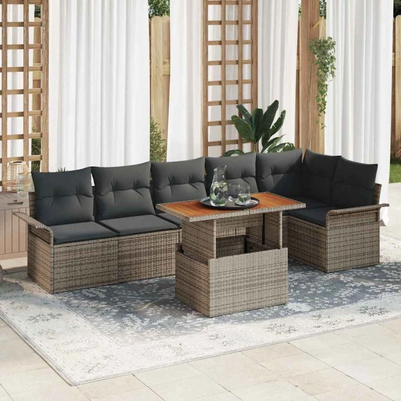 vidaXL Havesofa Sæt 7 deler Grå PolyRattan
