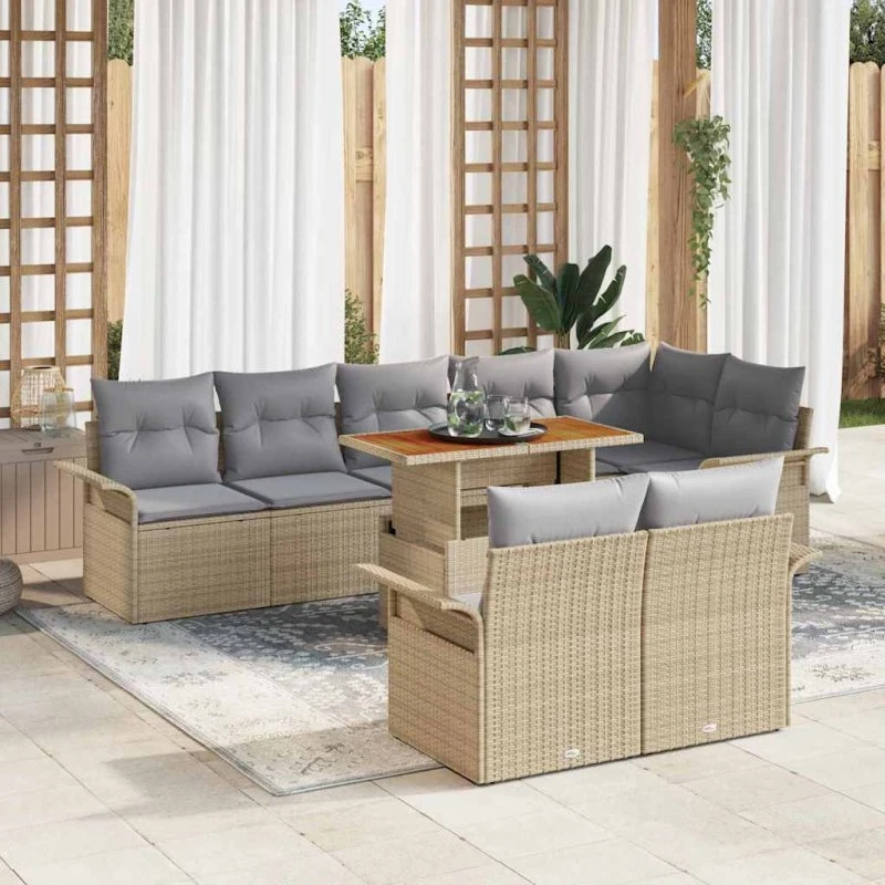 vidaXL Havesofa Sæt 9 pc Beige/Lys Grå Polyrrattan