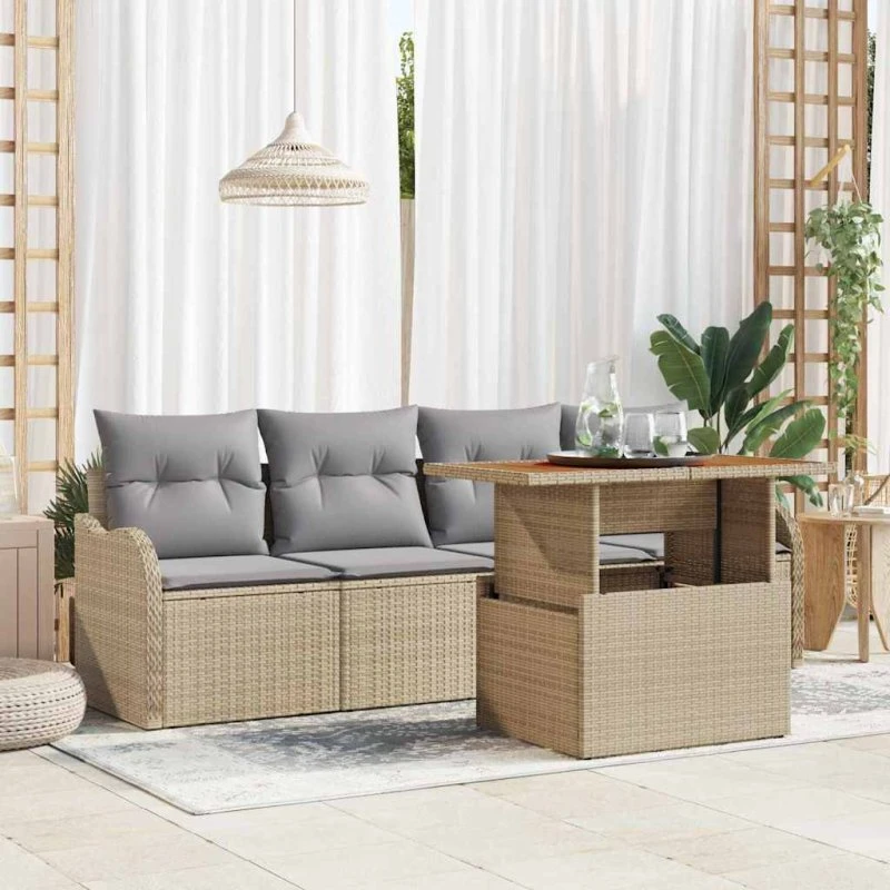 vidaXL Havesofa Sæt 5 pc Beige/Lys Grå Polyrrattan
