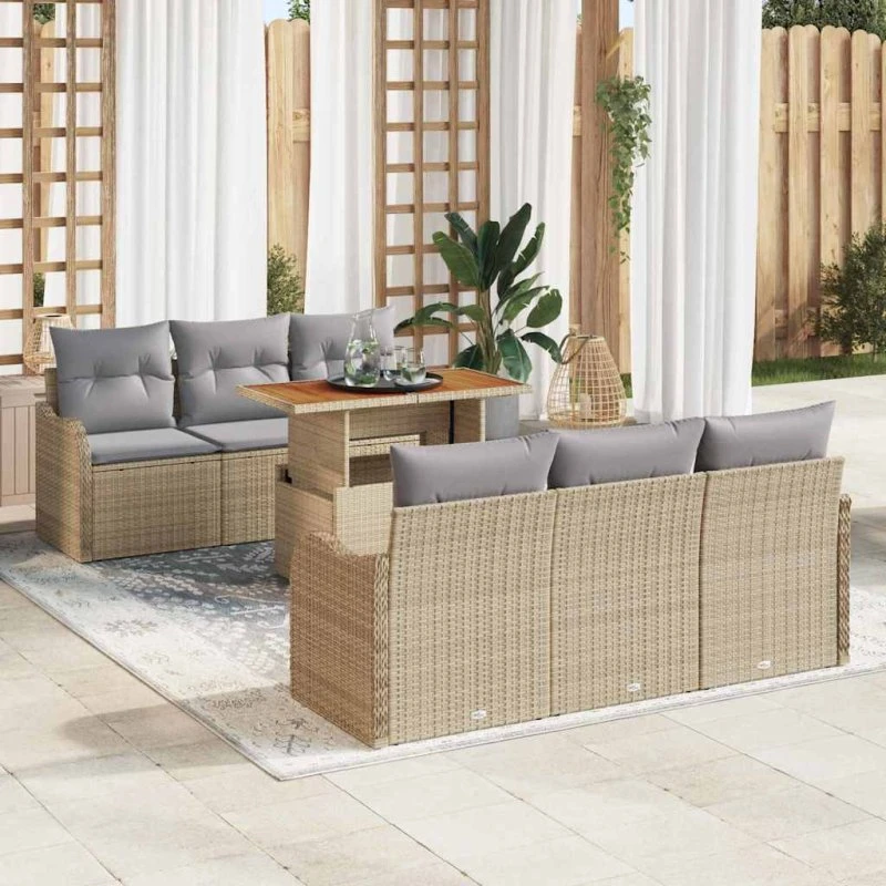 vidaXL Havesofa Sæt 7 pc Beige/Lys Grå Poly Rattan