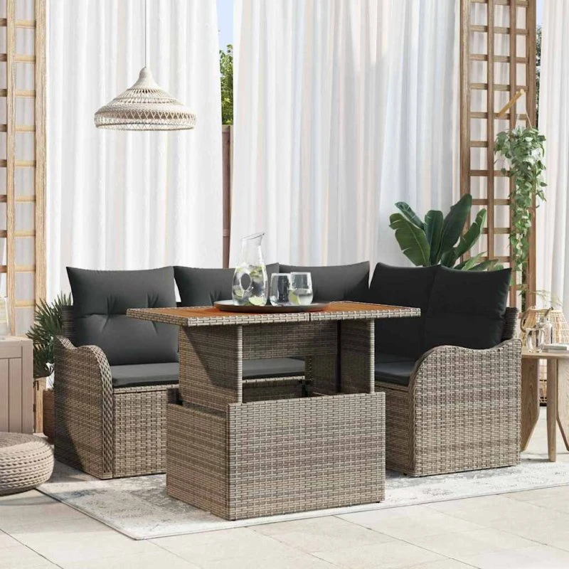 vidaXL Havesofa Sæt 5-pcs Grå PolyRattan