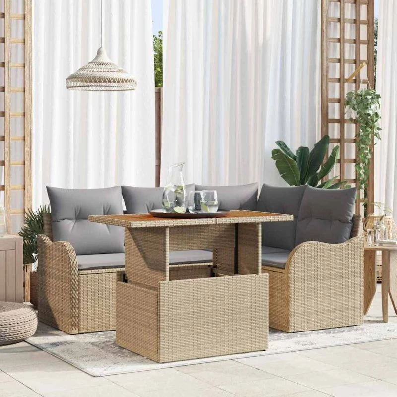vidaXL Havesofa Sæt 5-pcs Beige/Lys Grå PolyRattan