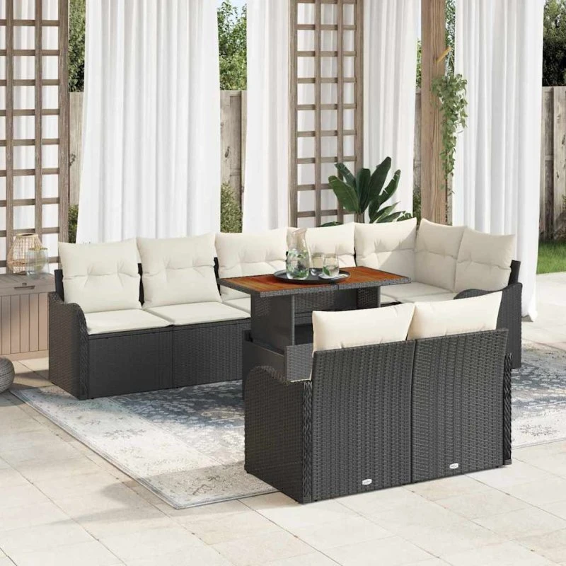 vidaXL Havesofa Sæt 9 stk Sort/Creme 100 x 55 x 73 cm