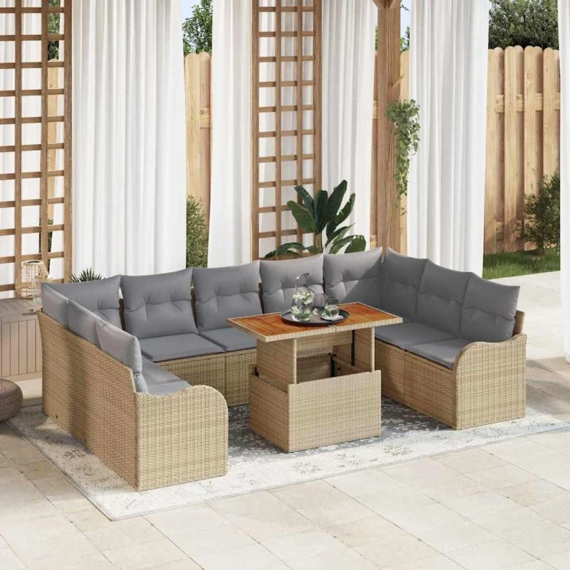 vidaXL Havesofa Sæt 10 pcs beige og lysegrå
