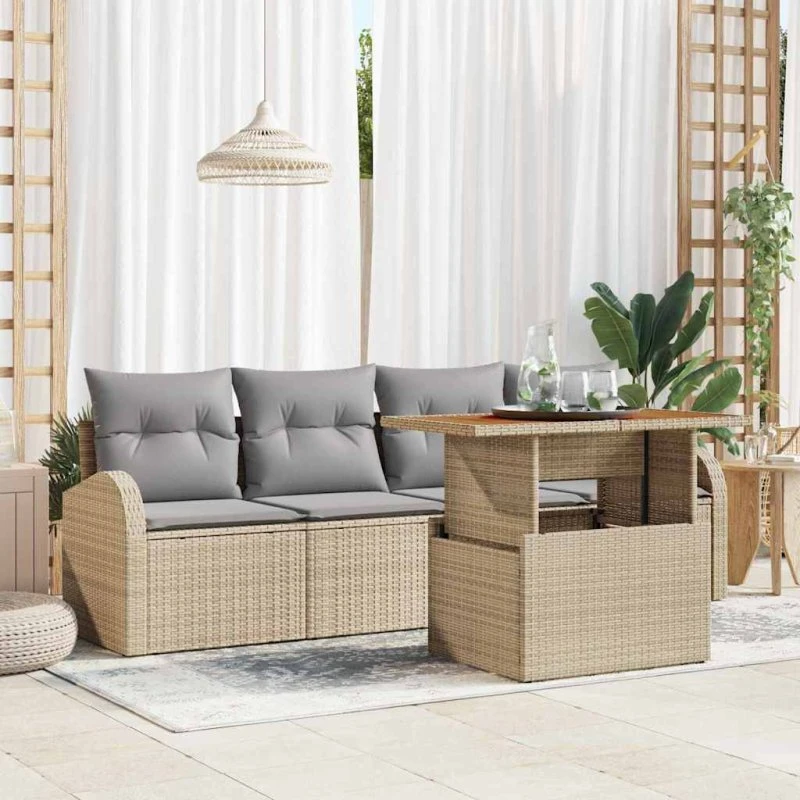 vidaXL Havesofa Sæt 5-pcs beige og lysegrå