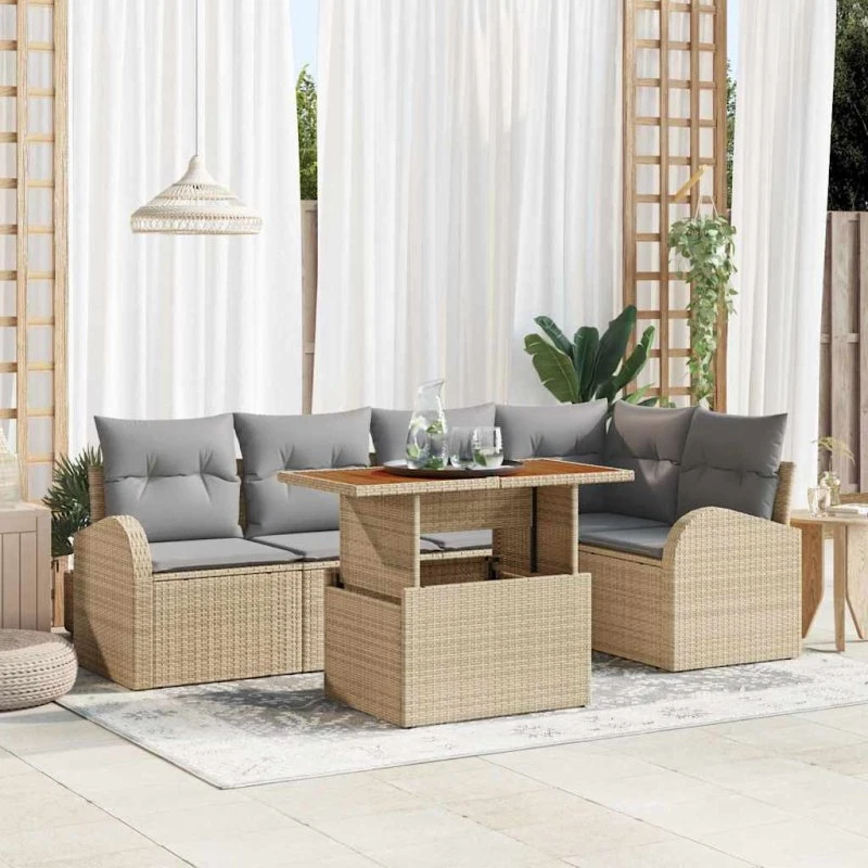 vidaXL Havesofa Sæt 6-pces beige og lysegrå