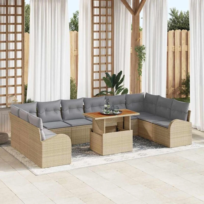 vidaXL Havesofa Sæt 11 pcs beige og lysegrå med polyrattan og akacietræ