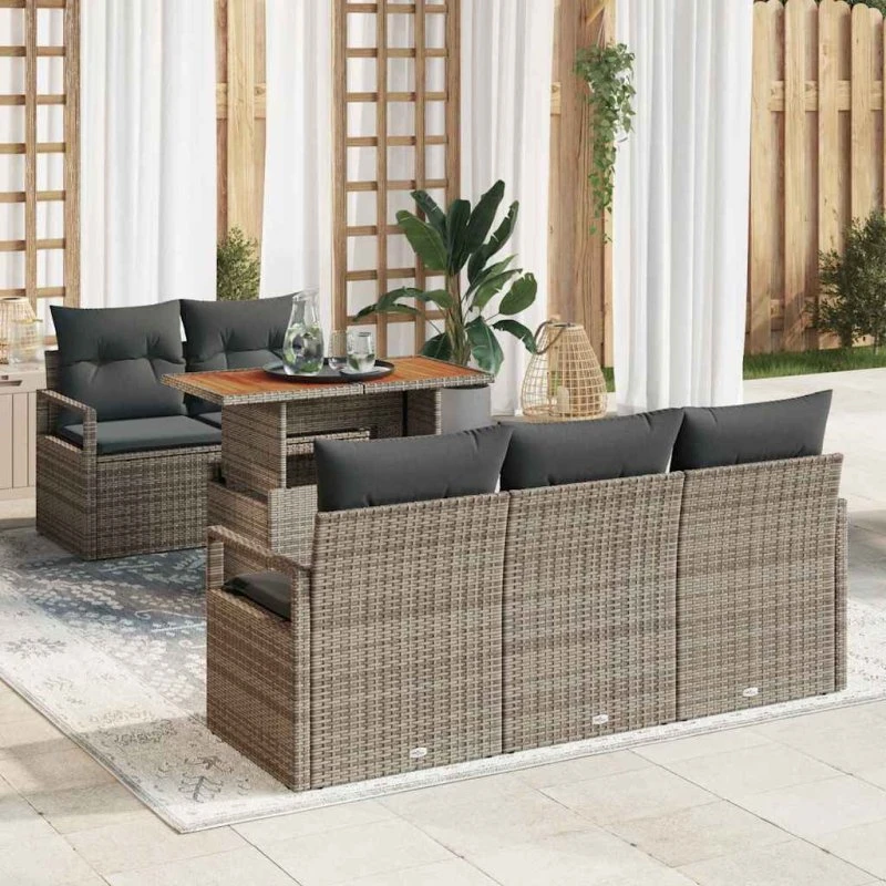 vidaXL Havesofa Sæt 6 stk Grå PolyRattan