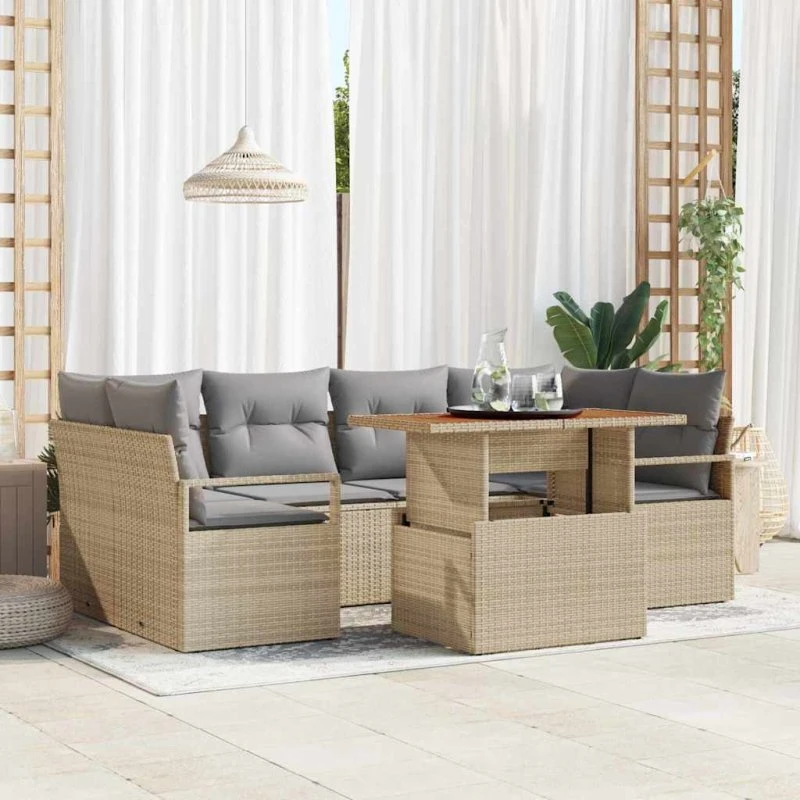 vidaXL Havesofa Sæt 7 stk beige og lysegrå
