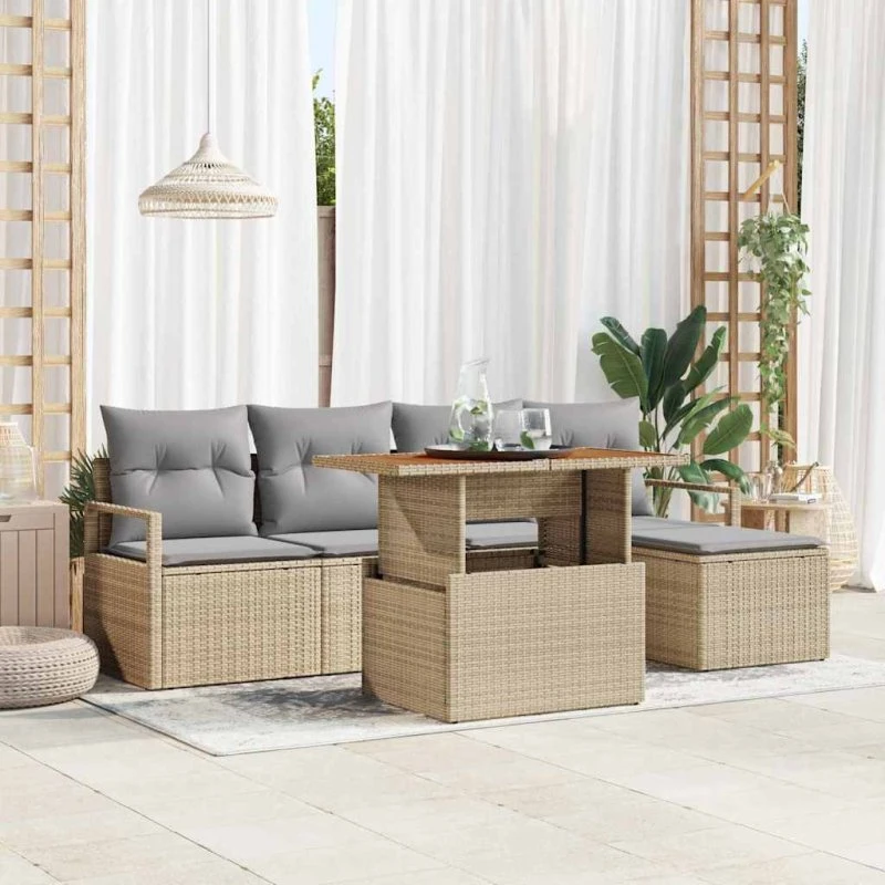vidaXL Have Spisebordssæt 6 stk Beige og Grå