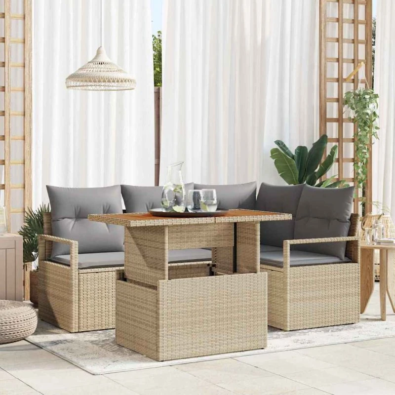 vidaXL Have Spisebordssæt 5 stk Beige og Grå 100 x 55 x 73 cm