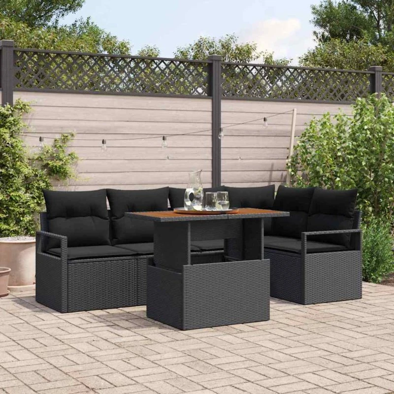 vidaXL Have Spisebordssæt 6 stk Sort og Brunt 100 x 55 x 73 cm