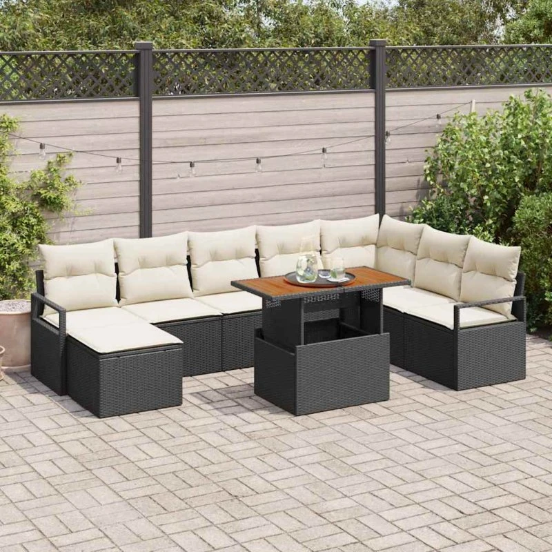 vidaXL Havesofa Sæt 9 pcs Sort og Cream