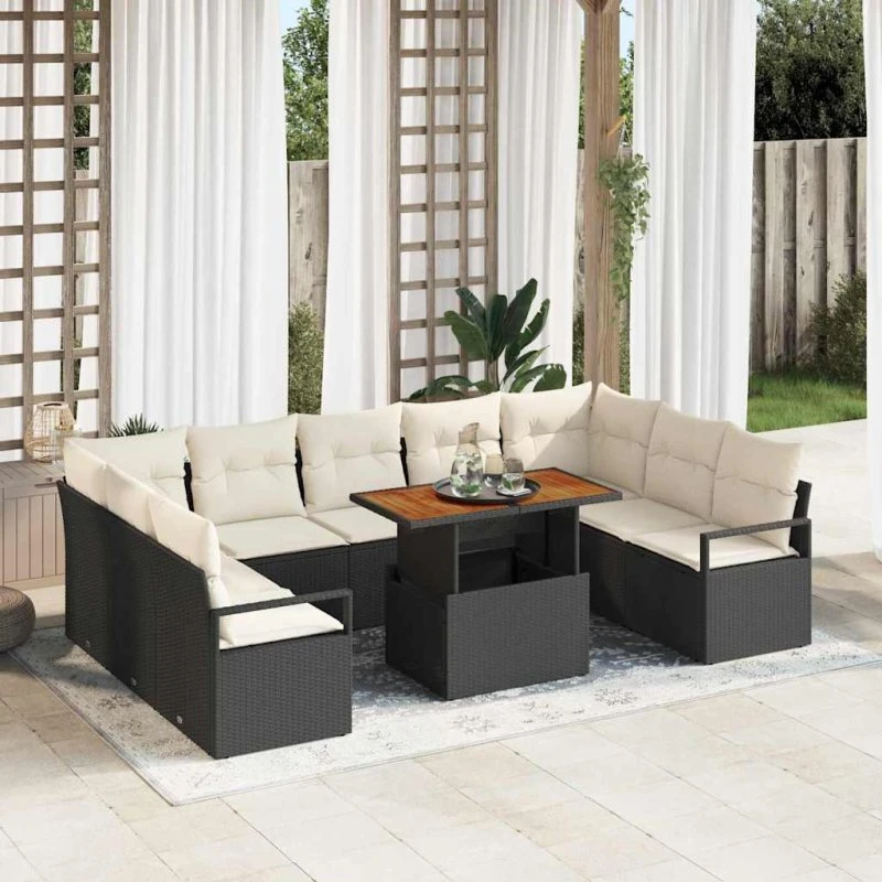 vidaXL Havesofa Sæt 10 pc Sort/Cream 100 x 55 x 73 cm