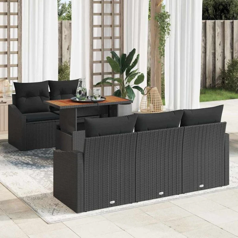 vidaXL Have Spisebordssæt med pude 6 pcs Sort og Brunt 100 x 55 x 73 cm