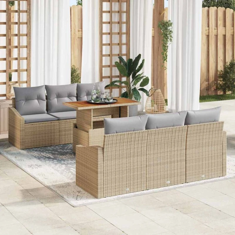 vidaXL Havesofa Sæt 7 stk Beige og Grå