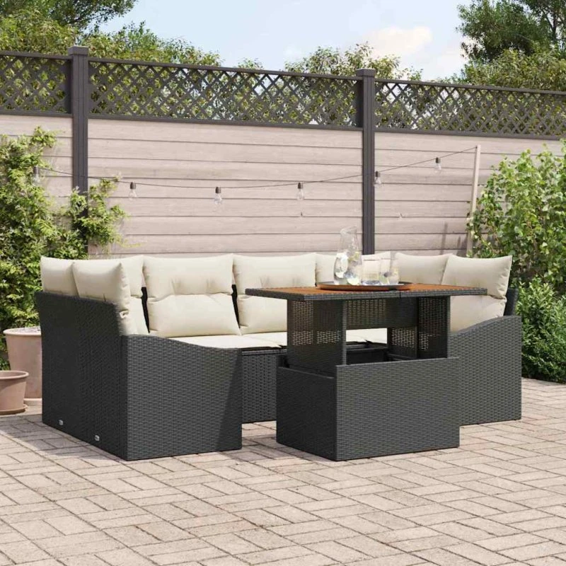 vidaXL Have Spisebordssæt 7 pcs Sort og Cream 100 x 55 x 73 cm