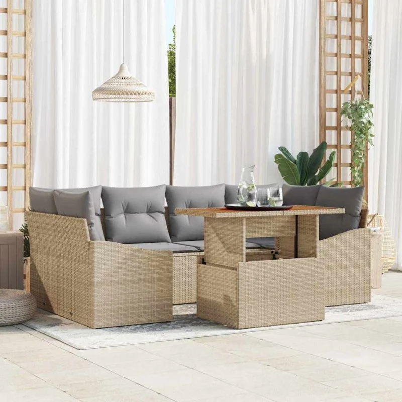 vidaXL Have Spisebordssæt 7 pcs Beige og Grå