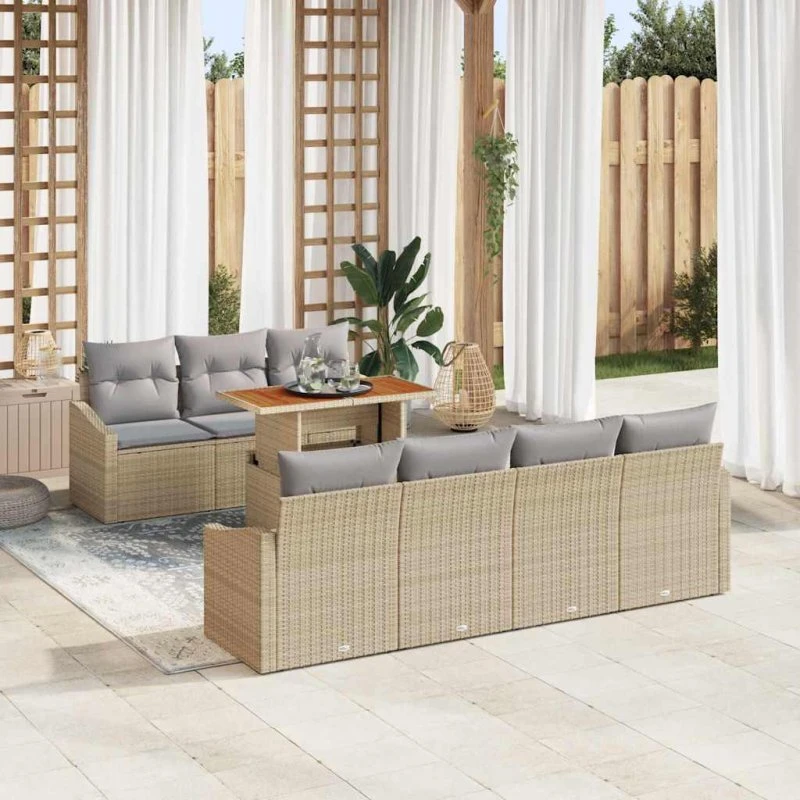 vidaXL Have Spisebordssæt med pude 8 pcs Beige og grå