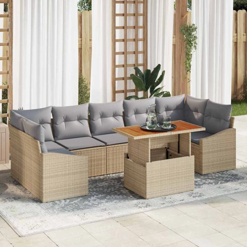 vidaXL Have Spisebordssæt 8 stk Beige og Grå 100 x 55 x 73 cm