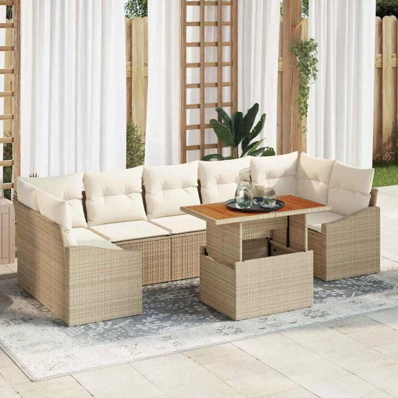 vidaXL Have Spisebordssæt 8 stk Beige/Creme 100 x 55 x 73 cm