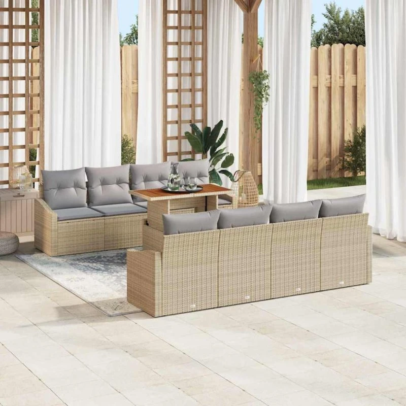vidaXL Have Spisebordssæt 9 stk Beige og Grå 100 x 55 x 73 cm